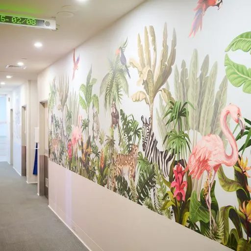 Jungle wallpaepr illustration as wallpaper mural in Children's Hopital